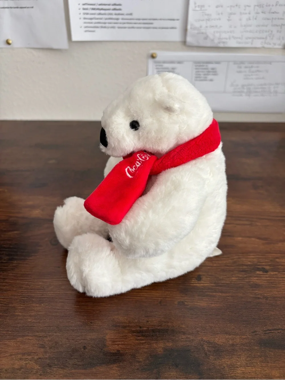 Coca-Cola White Polar Bear Plush Stuffed Animal with Red Scarf Collectible